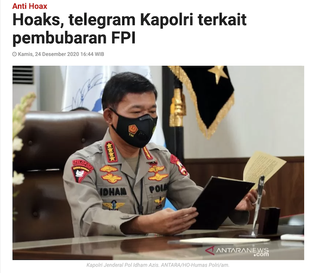 [Cek Fakta] Beredar Surat Telegram Polri FPI Ormas yang Dibubarkan? Ini Faktanya