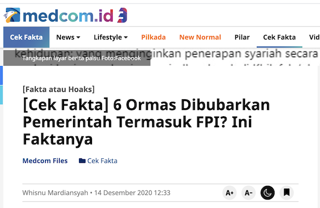 [Cek Fakta] FPI Resmi Sudah Dibubarkan? Ini Faktanya