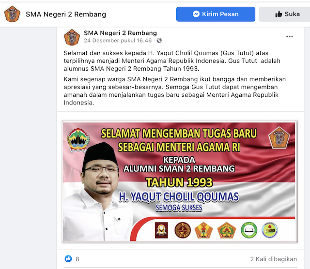 [Cek Fakta] Menteri Agama Yaqut Cholil tidak Lulus SMA? Ini Faktanya