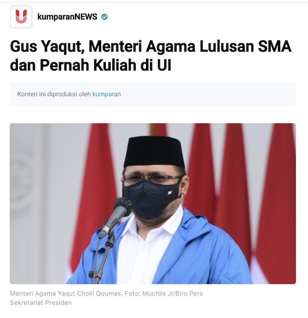 [Cek Fakta] Menteri Agama Yaqut Cholil tidak Lulus SMA? Ini Faktanya