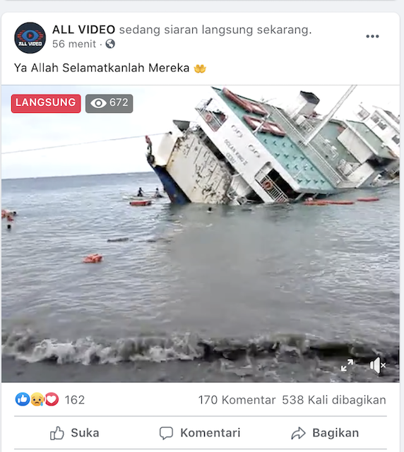 [Cek Fakta] Hoaks Pertama 2021, Video Siaran Langsung Kapal Tenggelam