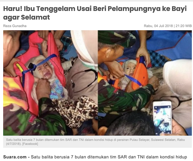 [Cek Fakta] Foto Bayi Selamat dari Kecelakaan Sriwijaya Air SJ182, Hoaks