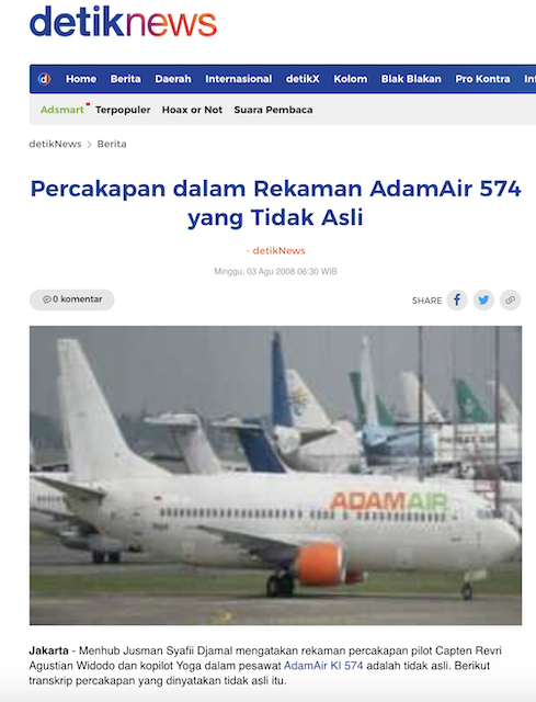 [Cek Fakta] Rekaman Suara Percakapan Pilot dan Co Pilot Sriwijaya Air SJ 182 Beredar? Ini Faktanya
