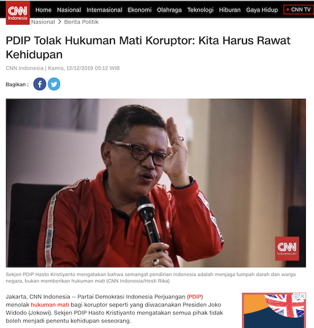 [Cek Fakta] PDIP Menolak Hukuman Mati Bagi Koruptor karena Semua Koruptor Teman Mereka Hoaks, Ini Cek Faktanya