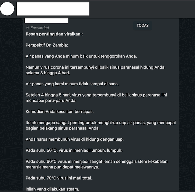 [Cek Fakta] Uap Air Panas Diklaim Bisa Matikan Virus Korona? Ini Faktanya