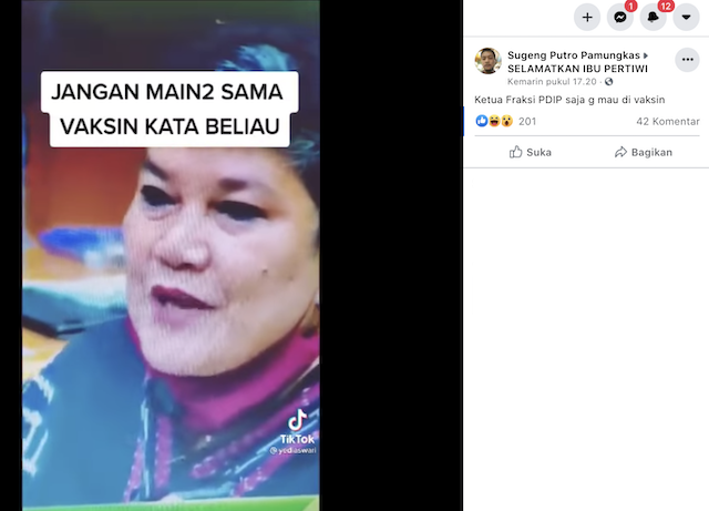 [Cek Fakta] Ketua Fraksi PDIP enggak Mau Divaksin? Ini Faktanya