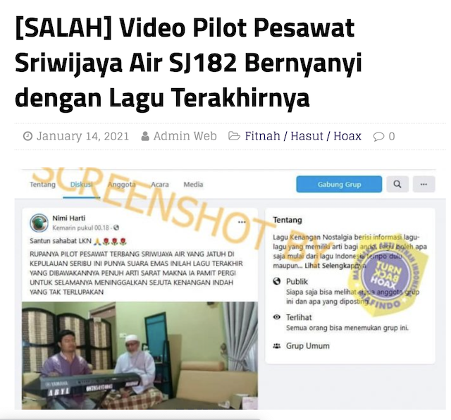 [Cek Fakta] Video Pilot Sriwijaya Air SJ182 Isyaratkan Pamit lewat Lagu? Ini Faktanya