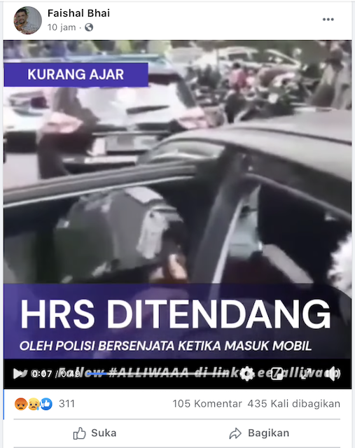 [Cek Fakta] Video Polisi Bersenjata Tendang Rizieq Shihab ketika Masuk Mobil? Ini Faktanya