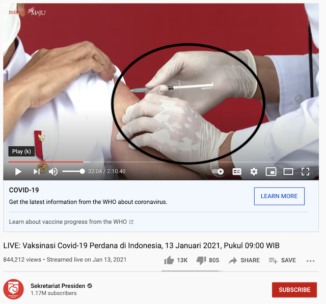 [Cek Fakta] Cairan Vaksin tidak Masuk ke Tubuh Jokowi? Ini Faktanya