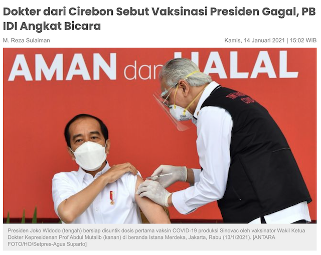 [Cek Fakta] Cairan Vaksin tidak Masuk ke Tubuh Jokowi? Ini Faktanya