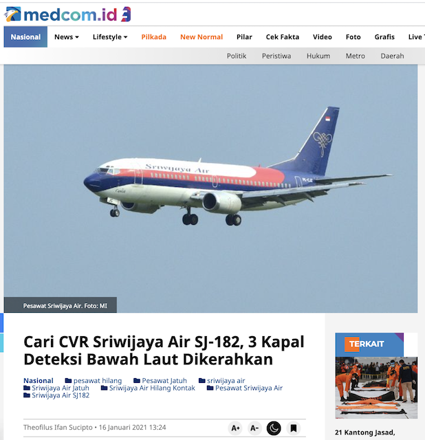 [Cek Fakta] Beredar Rekaman <i>Black Box</i> Sriwijaya Air SJ 182? Ini Faktanya