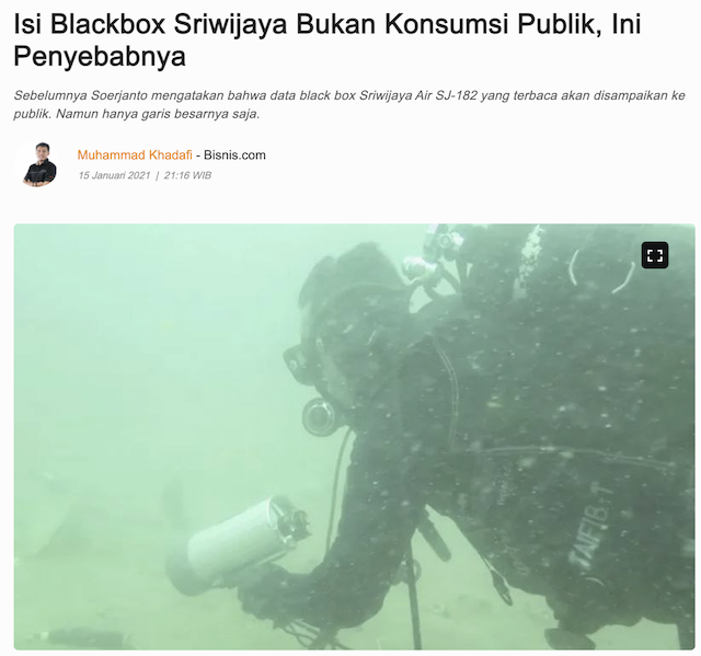 [Cek Fakta] Beredar Rekaman <i>Black Box</i> Sriwijaya Air SJ 182? Ini Faktanya