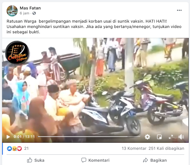 [Cek Fakta] Video Ratusan Warga Bergelimpangan Usai Disuntik Vaksin Sinovac? Ini Faktanya