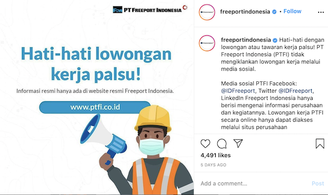 Beredar Lowongan Kerja Pt Freeport Indonesia Ini Faktanya