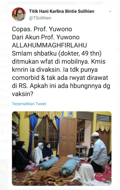 [Cek Fakta] Seorang Dokter Ditemukan Wafat di Mobil dan Sebelumnya sempat Divaksin? Ini Faktanya