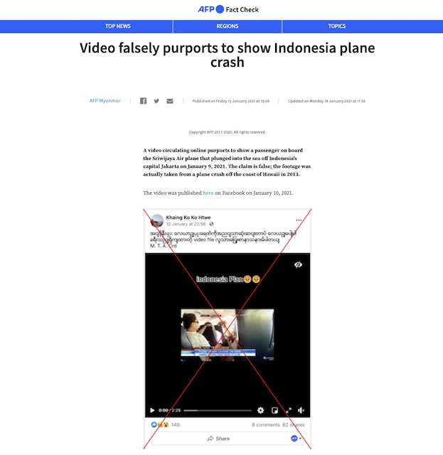 [Cek Fakta] Rekaman Video Jatuhnya Pesawat Sriwijaya Air SJ 182 Beredar di Myanmar? Ini Faktanya