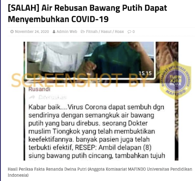[Cek Fakta] Minum Air Rebusan Bawang Putih Sembuhkan Covid-19? Ini Faktanya