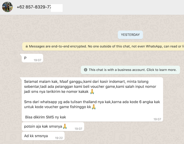 Pesan WA Ngaku Kasir Indomaret Salah Kirim Kode Voucher ...