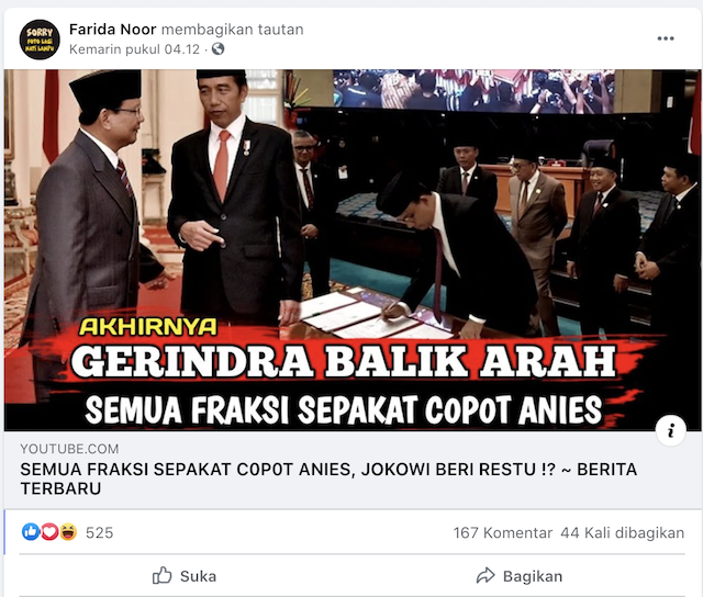 [Cek Fakta] Semua Fraksi Sepakat Copot Anies? Ini Faktanya