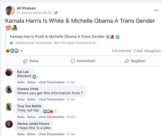 [Cek Fakta] Michelle Obama Dikabarkan Seorang Transgender? Ini Cek Faktanya