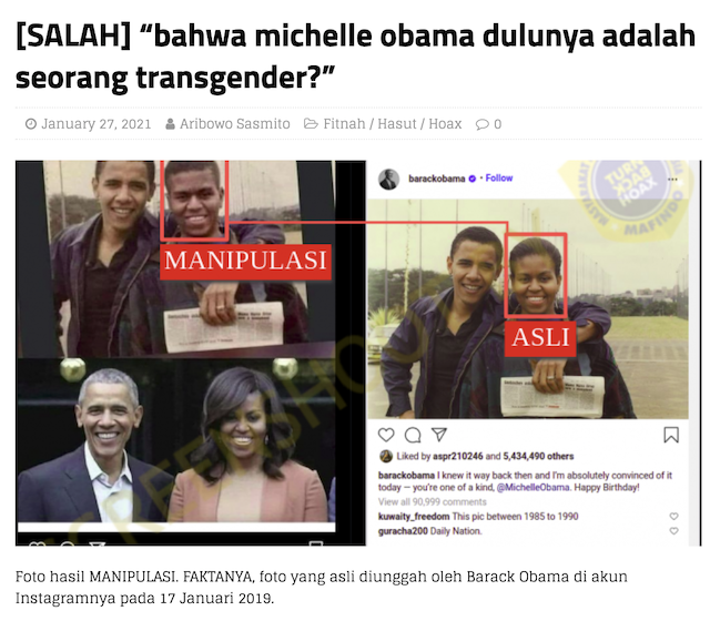[Cek Fakta] Michelle Obama Dikabarkan Seorang Transgender? Ini Cek Faktanya