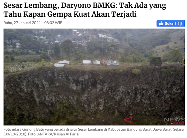 [Cek Fakta] Beredar Kabar Gempa Bumi Dahsyat Terjadi pada 2021 Dipicu Pergerakan Sesar Lembang? Ini Faktanya