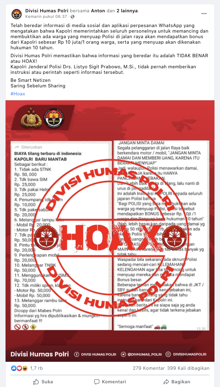 [Cek Fakta] Beredar Daftar Biaya Tilang Terbaru? Ini Faktanya