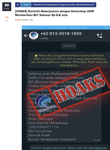 [Cek Fakta] Daftar Penerima BLT Rp6,8 Juta dari Kominfo di Nomor WA Ini? Simak Faktanya