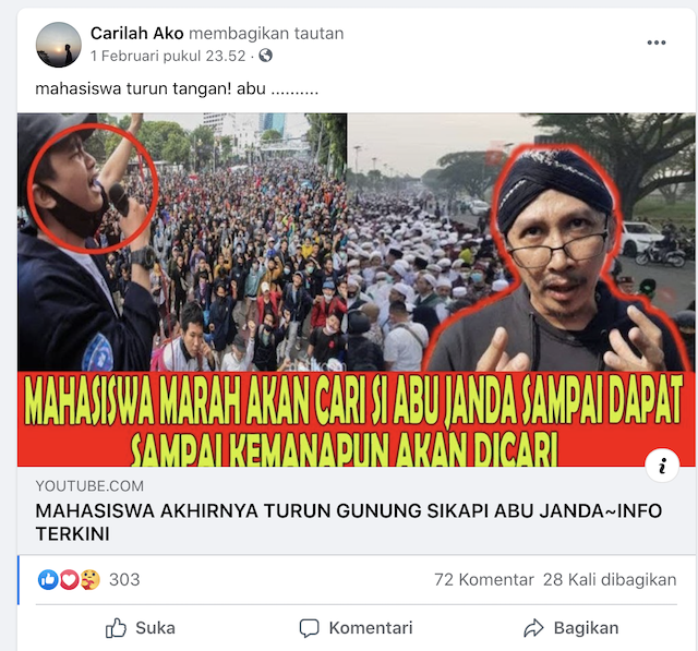 [Cek Fakta] Foto Mahasiswa Ini Orasi Cari Abu Janda? Simak Faktanya
