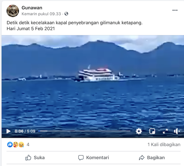 [Cek Fakta] Video Detik-Detik Kecelakaan Kapal Penyeberangan Gilimanuk-Ketapang? Ini Faktanya