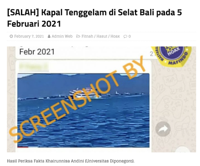 [Cek Fakta] Video Detik-Detik Kecelakaan Kapal Penyeberangan Gilimanuk-Ketapang? Ini Faktanya