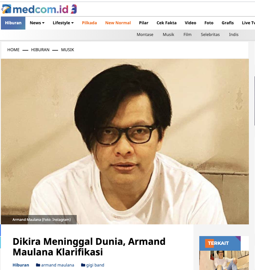 Cek Fakta Kabar Musisi Armand Maulana Meninggal Hoaks ...