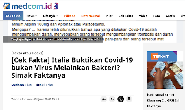 [Cek Fakta] Kementerian Kesehatan Italia Pastikan Covid-19 bukan Virus? Ini Faktanya