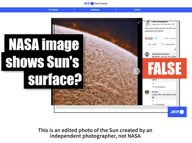 [Cek Fakta] Foto Ini Memperlihatkan Permukaan Matahari yang Dipublikasikan NASA? Ini Faktanya