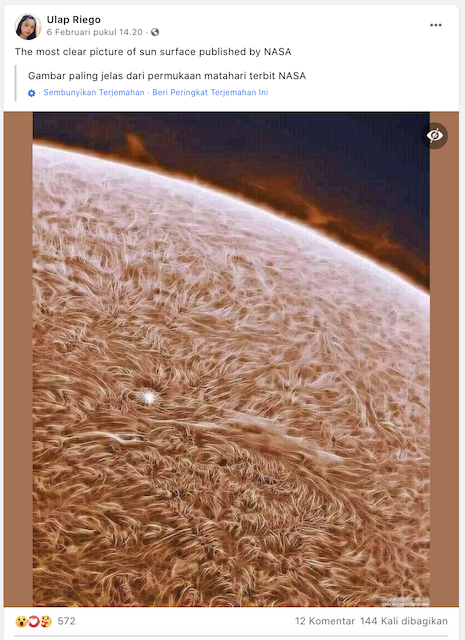 [Cek Fakta] Foto Ini Memperlihatkan Permukaan Matahari yang Dipublikasikan NASA? Ini Faktanya