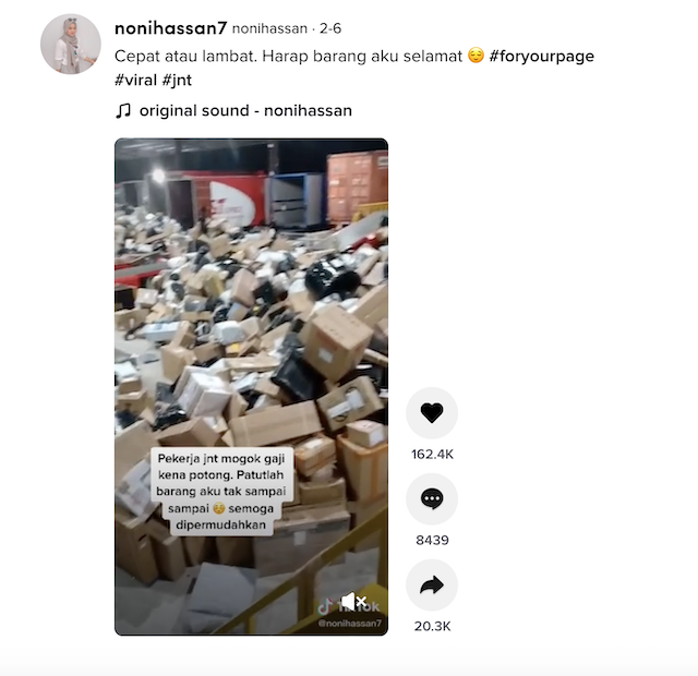 [Cek Fakta] Video Paket Barang Berantakan karena Pekerja J&T Mogok Kerja dan Gaji Dipotong? Ini Cek Faktanya
