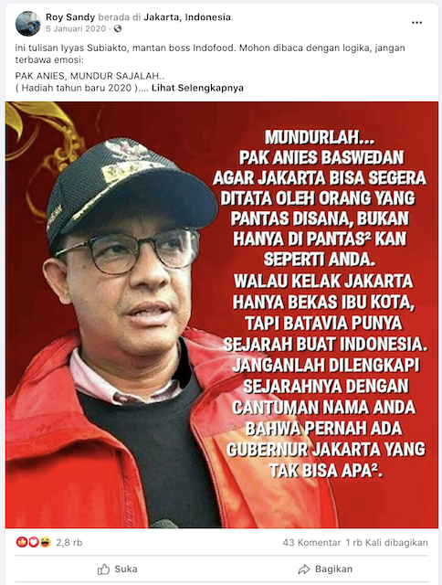 [Cek Fakta] Tengku Zul Minta Anies Baswedan Mundur agar Jakarta Bisa Segera Ditata oleh Orang yang Pantas? Ini Faktanya