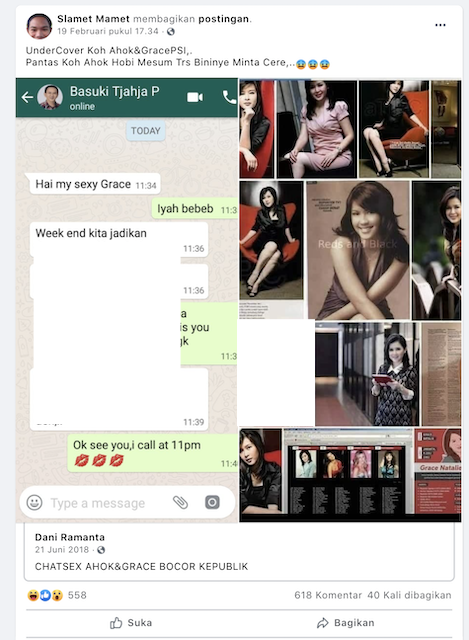[Cek Fakta] Beredar Percakapan Mesum Ahok dan Grace Natalie, Itu Hoaks