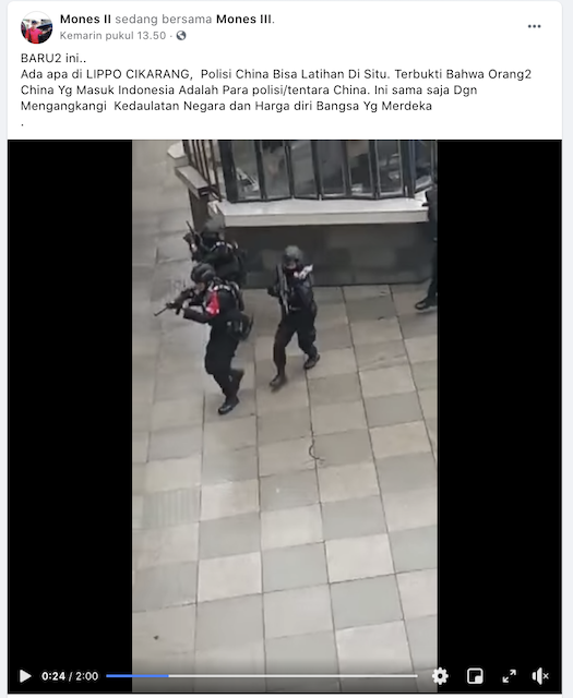 [Cek Fakta] Beredar Video Polisi Tiongkok Gelar Latihan Di Lippo Cikarang? Ini Cek Faktanya