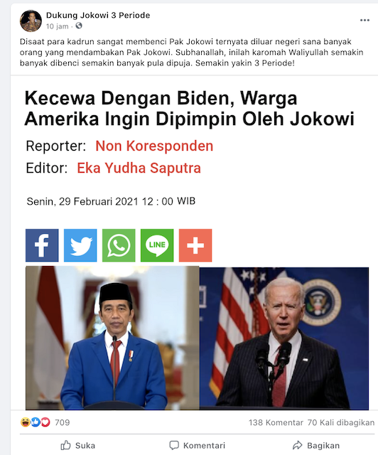 [Cek Fakta] Kecewa dengan Biden, Warga Amerika Ingin Dipimpin Jokowi? Ini Faktanya