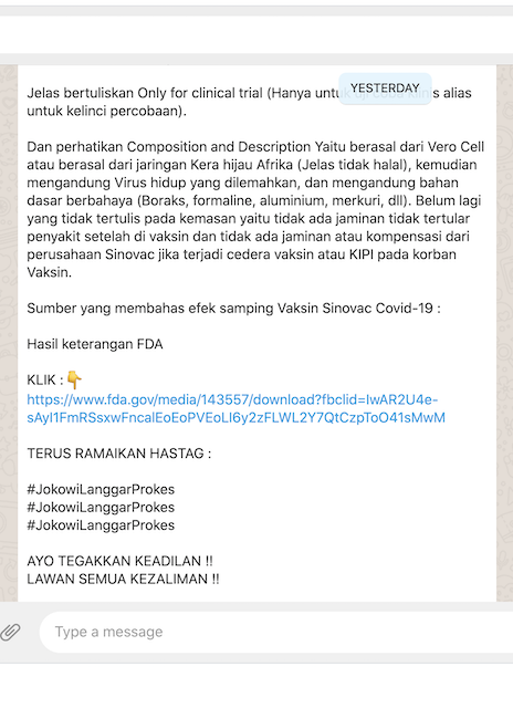 [Cek Fakta] Vaksin Sinovac Mengandung Bahan Dasar Berbahaya? Ini Faktanya