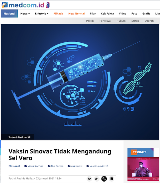 [Cek Fakta] Vaksin Sinovac Mengandung Bahan Dasar Berbahaya? Ini Faktanya