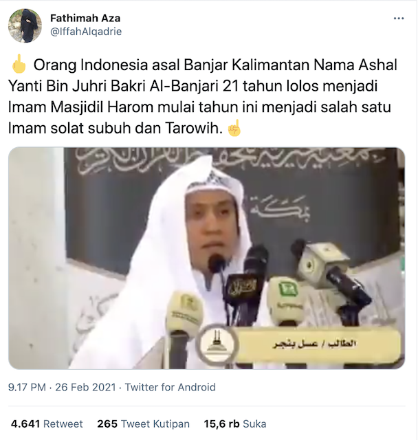 [Cek Fakta] Seorang WNI Terpilih MenJadi Imam Masjidil Haram Mekkah? Ini Faktanya