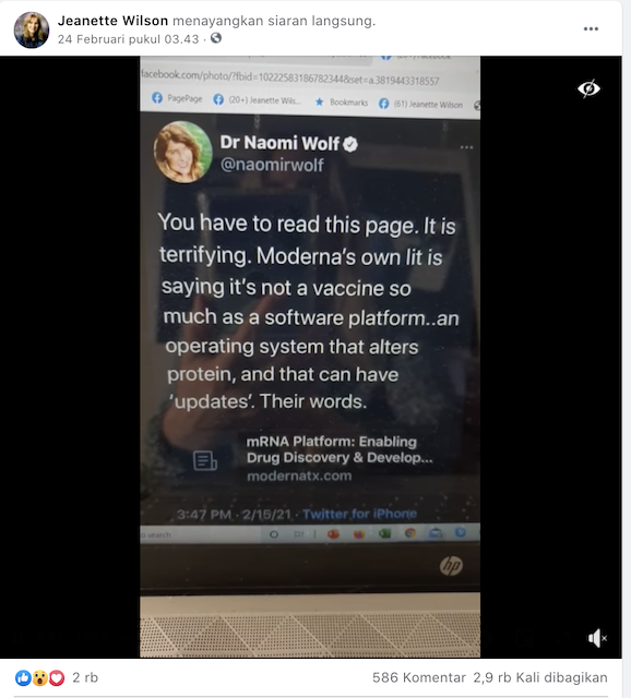 [Cek Fakta] Benarkah Vaksin Covid-19 Buatan Moderna Dirancang untuk Mengubah DNA Manusia? Ini Faktanya