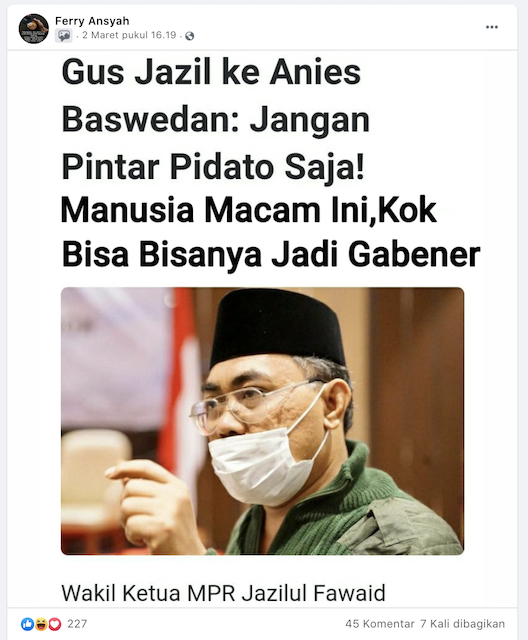 [Cek Fakta] Gus Jazil Sebut Anies Baswedan <i>Gabener</i> ? Cek Faktanya