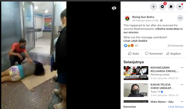 [Cek Fakta] Beredar Video Seorang Wanita Argentina Kejang-kejang setelah Menerima Vaksin Covid-19? Ini Faktanya