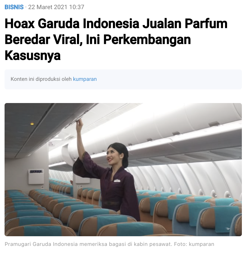[Cek Fakta] Benarkah Parfum Merek Garuda Indonesia Dijual Bebas? Ini Cek Faktanya