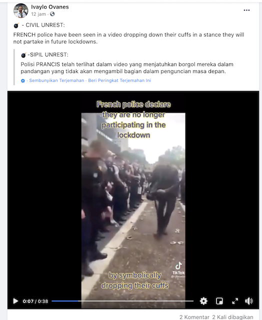 [Cek Fakta] Video Sejumlah Polisi Prancis Jatuhkan Borgol Simbol Tolak <i>Lockdown</i>? Ini Faktanya