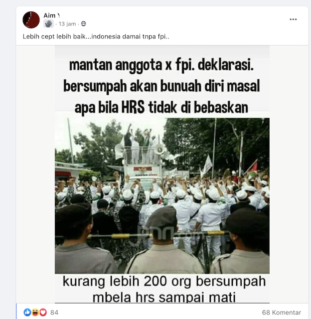 [Cek Fakta] Foto Sejumlah Mantan Anggota FPI Bersumpah Bunuh Diri Massal jika Rizieq Shihab tidak Dibebaskan? Ini Faktanya