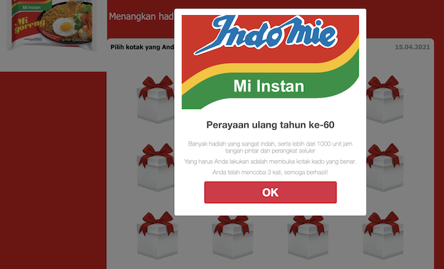 [Cek Fakta] Link Indomie Berhadiah Ribuan Jam Tangan Pintar dan Perangkat Seluler? Ini Faktanya